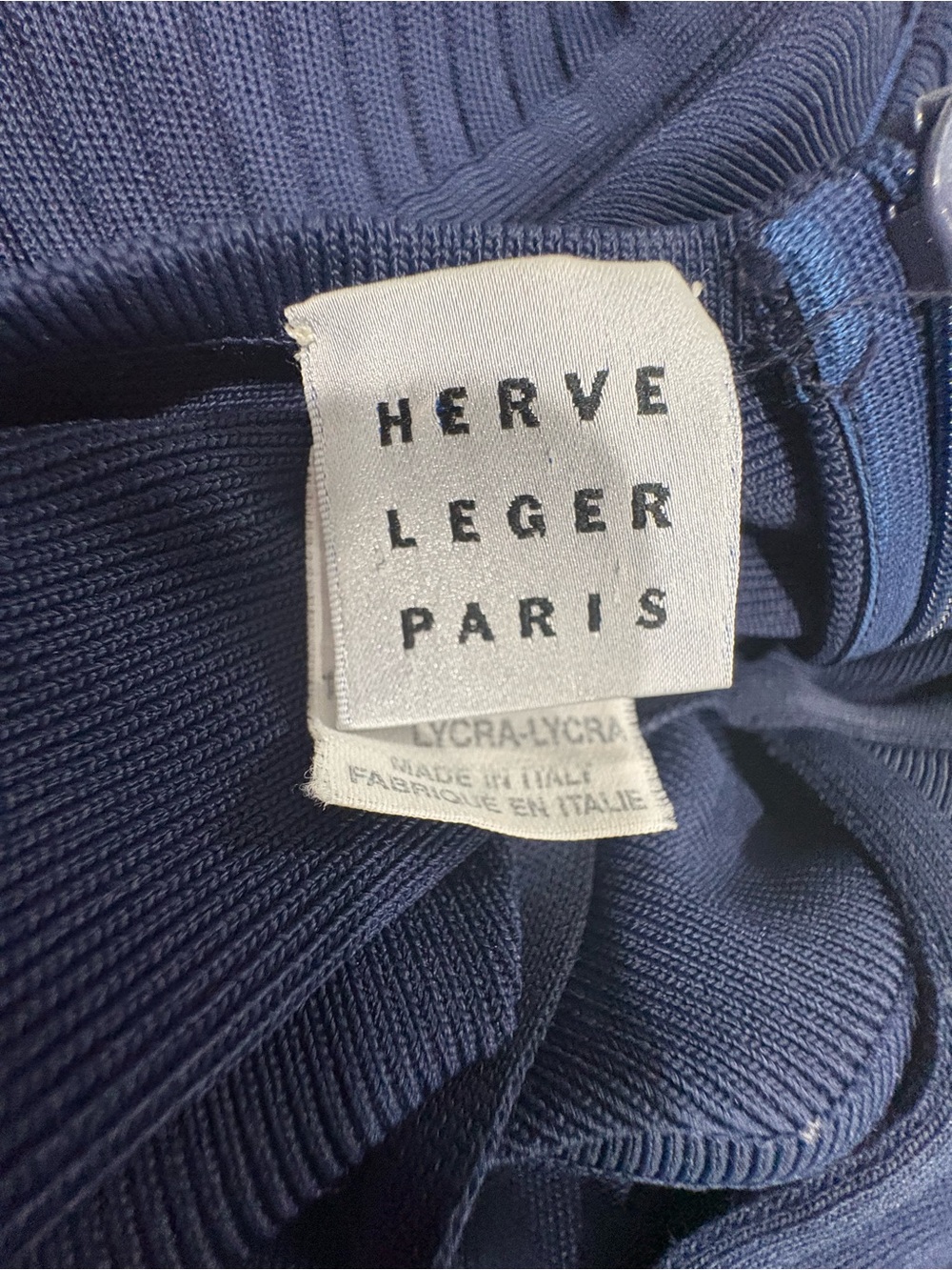 Herve Leger Vintage Navy Spaghetti Strap Pleated Mini Dress - Picture 3 of 11